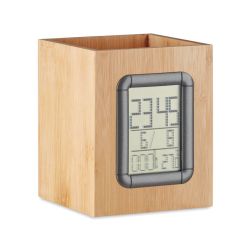 MANILA Bamboo Pen Holder With Digital Clock Calendar And Thermometer