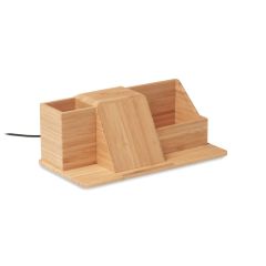 GROOVY Bamboo Desk Organiser With Wireless Charging Stand