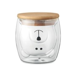 Christmas Insulated Glass Mug Bamboo Lid With Polar Bear Design SMILE