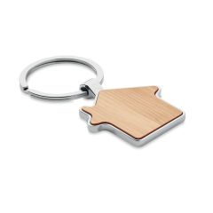 BURNIE House Shaped Metal And Bamboo Keyring
