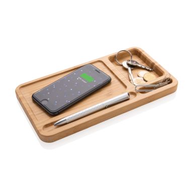 Bamboo Desk Organiser With Integrated Wireless Charger