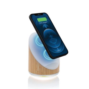 Ovate Bamboo Speaker With Integrated Wireless Charger 