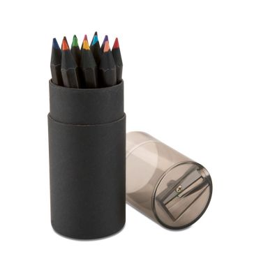 BLOCKY Colouring Pencils And Sharpener In Black Card Tube