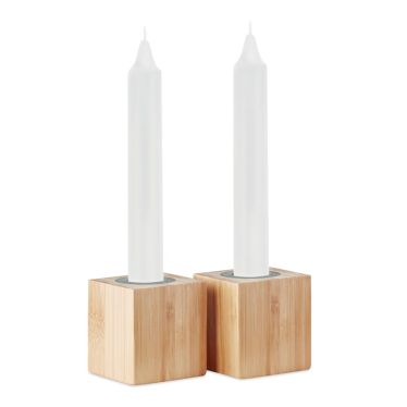 PYRAMIDE Set Of Dinner Candles In Bamboo Holders