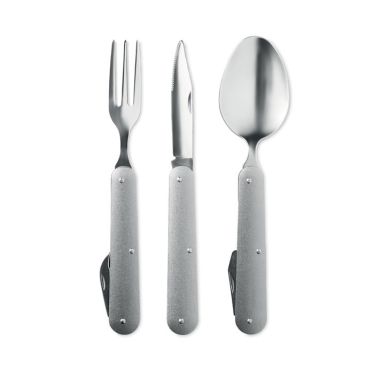3 SERVICE Metal Camping Cutlery In Storage Pouch