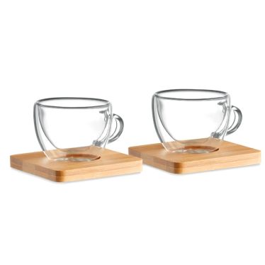 BELIZE Glass Espresso Coffee Cups Set With Bamboo Coasters